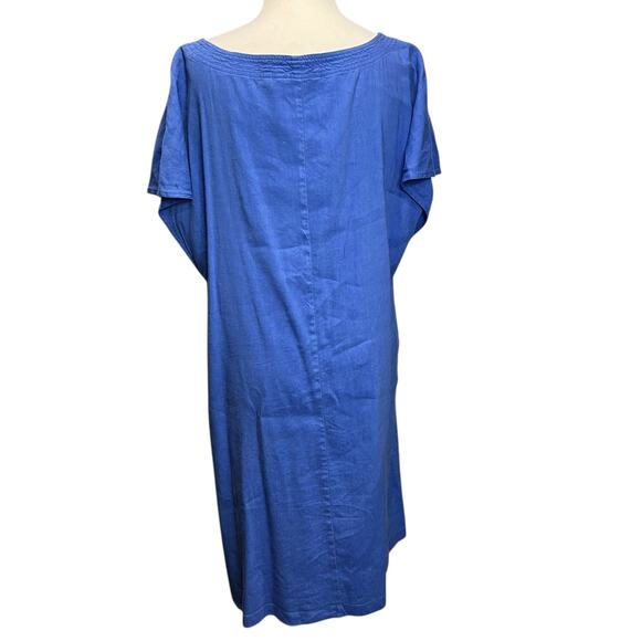 Soft Surroundings Dress Womens L Blue Linen Blend A Line Keyhole Lagom Comfort - Picture 5 of 13